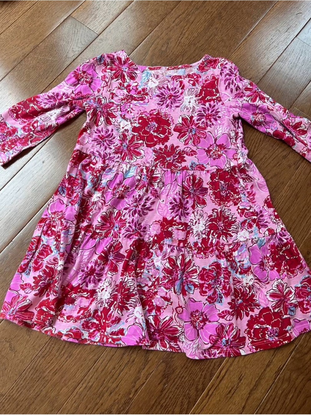 Lilly Pulitzer Pink and Red Floral Tiered Long-Sleeve Dress